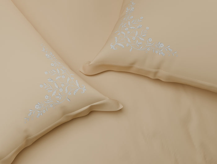 Luxury Celestia 100% Cotton Double Duvet Cover, 800 TC, Embroidered, Beige