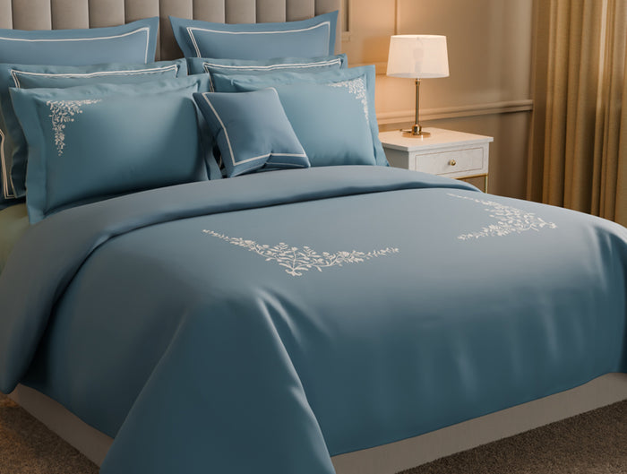 Luxury Celestia 100% Cotton Double Duvet Cover, 800 TC, Embroidered, Dark Blue