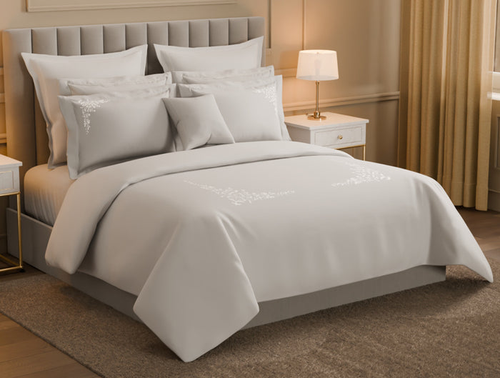 Luxury Celestia 100% Cotton Large Bedsheet, 800 TC, Embroidered, Light Grey