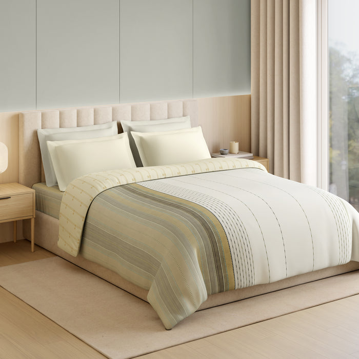 Luxury Loom Impressions 100% Egyptian Cotton Double Quilt, 350 TC, Geometric, Cream