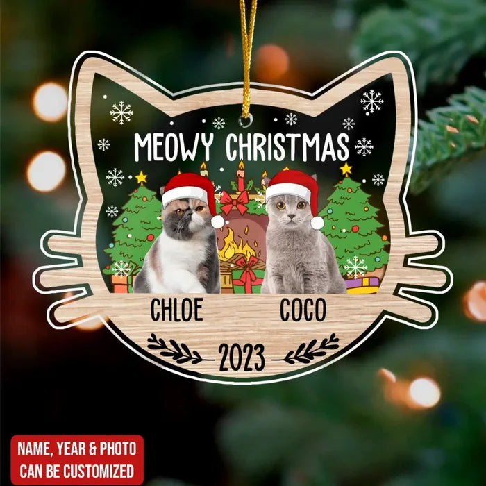 Meowy Christmas - Personalized Acrylic Ornament, Christmas Ornament For Cat Lover - ORN230