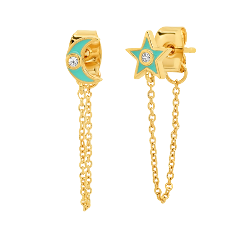 Moon And Star Chain Earrings
