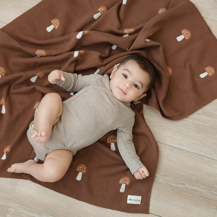 Bleu La La Baby Blanket Mocha Mushroom Swaddling Blanket