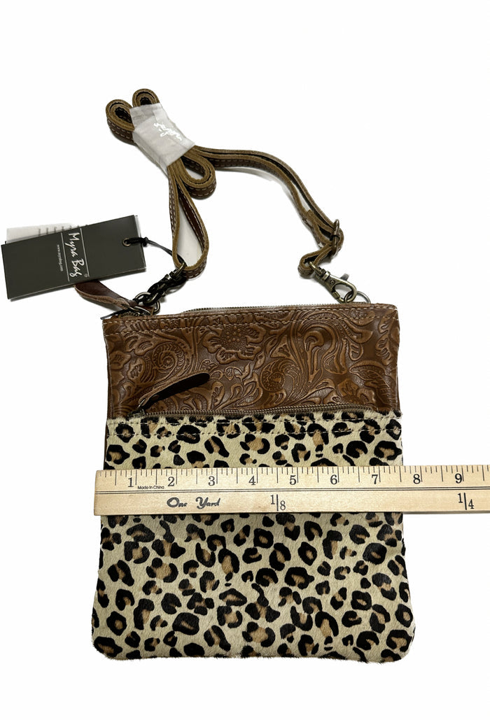 Myra Bag Crossbody Bag Leather Crossbody Purse Cheetah Print with Hairon Small