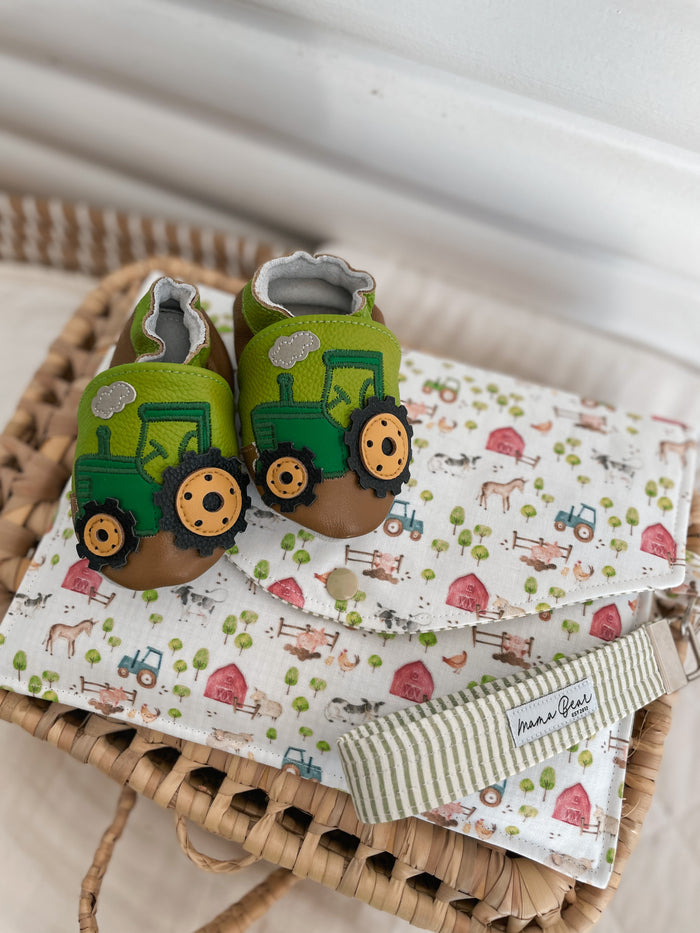 Nappy Wallet & Tractor Moccasin Set | Farm Days
