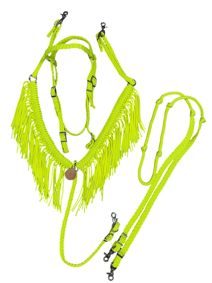 Neon Yellow Fringe horse tack set,  (fringe breast collar, reins, and bridle).