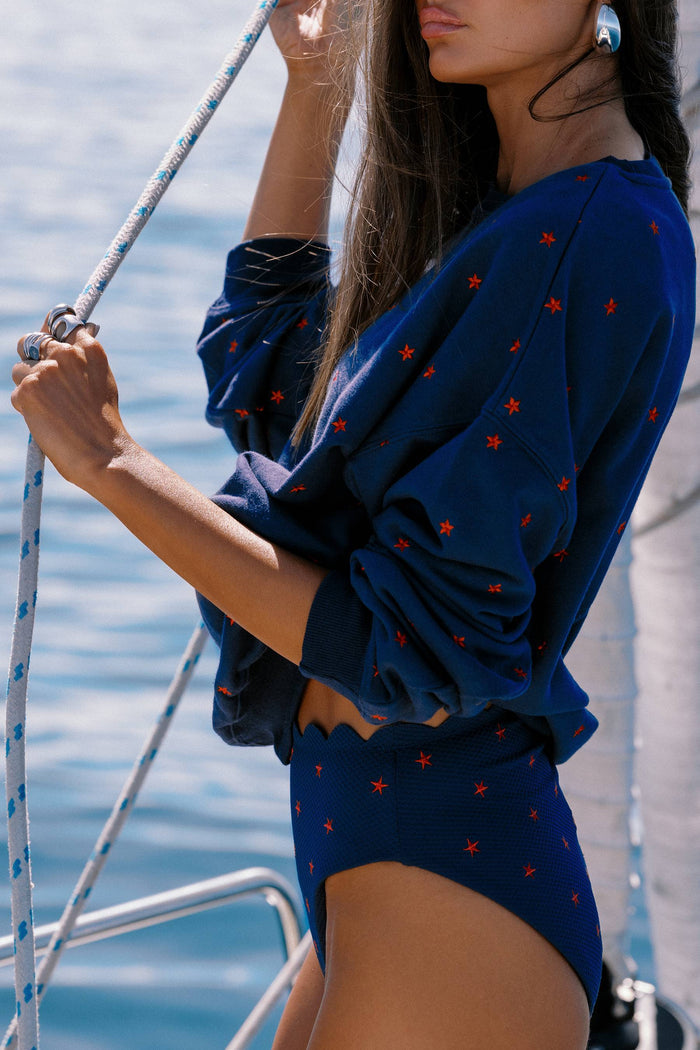 Navy sweatshirt with red stars
