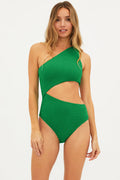 green terry texture one piece swimsuit