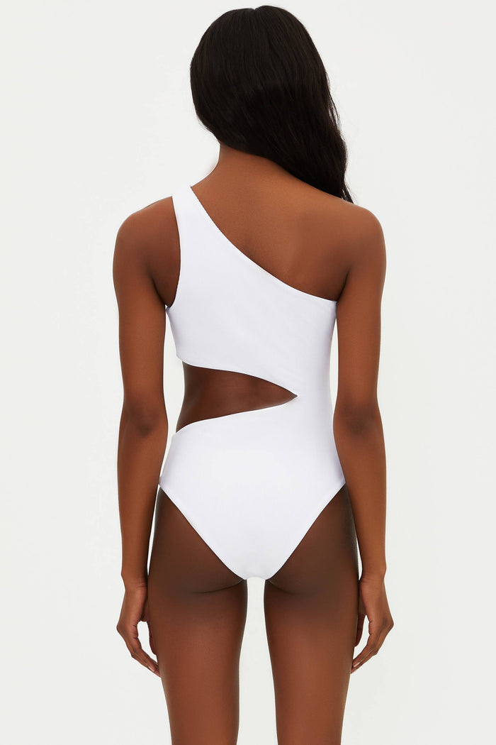 white ribbed one piece swimsuit