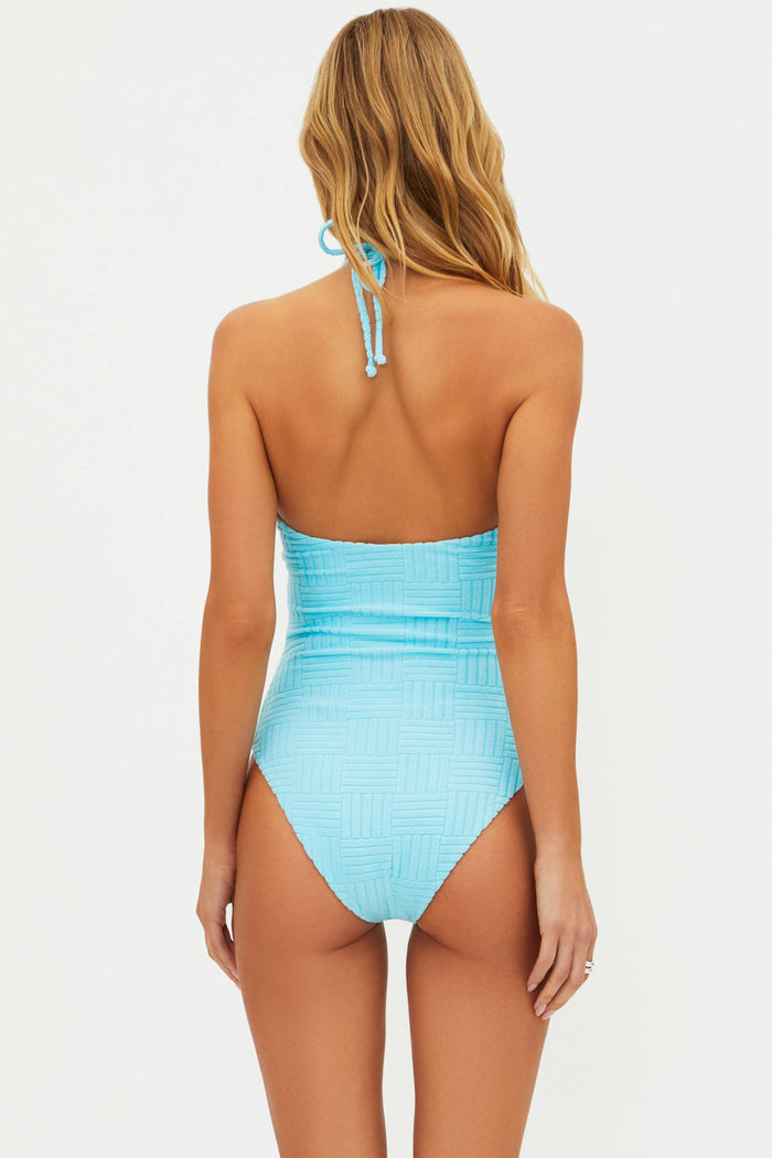 light blue terry jacquard one piece swimsuit