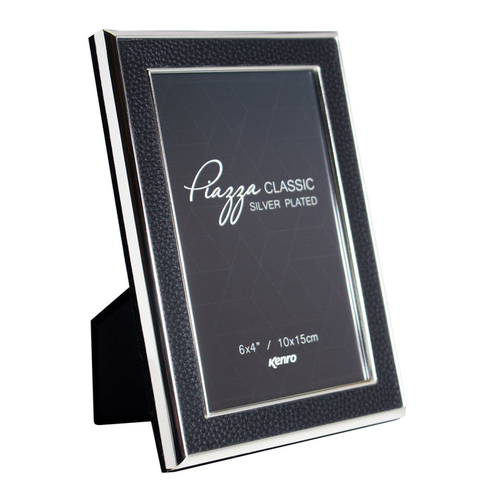 Piazza Classic silver-plated photo frames with black leather inlay on white background