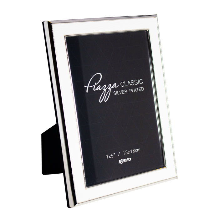 Piazza Classic silver-plated photo frames with white leather inlay on white background