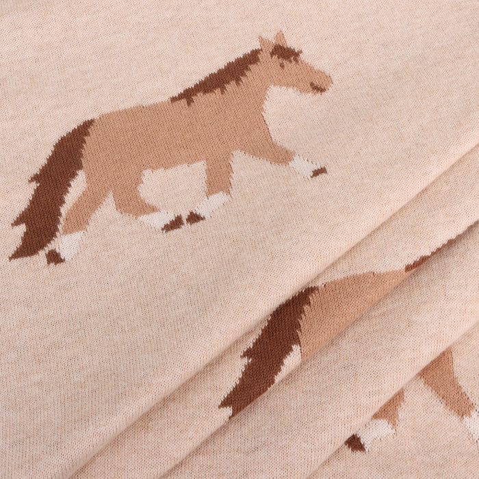 Viverano Organics Baby Blanket One Size / Oatmeal Heather Pony Snuggles - Organic Cotton Jacquard Knit Baby Blanket