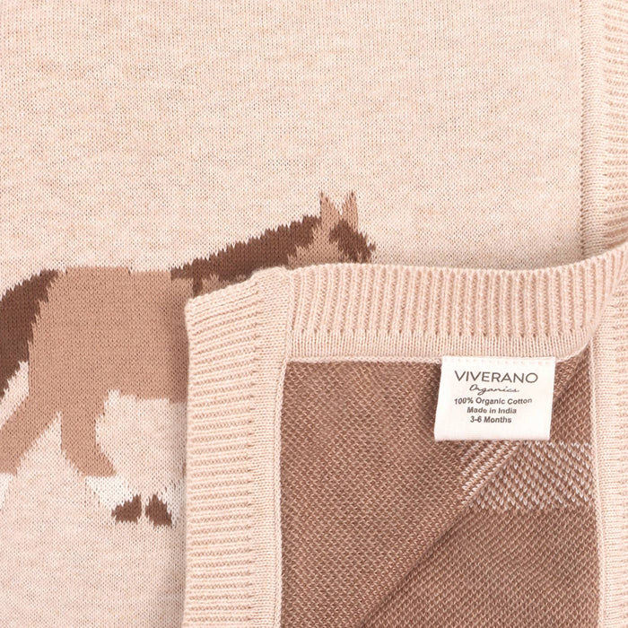 Viverano Organics Baby Blanket One Size / Oatmeal Heather Pony Snuggles - Organic Cotton Jacquard Knit Baby Blanket