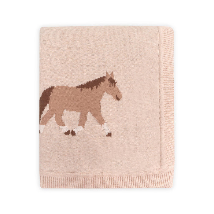 Viverano Organics Baby Blanket One Size / Oatmeal Heather Pony Snuggles - Organic Cotton Jacquard Knit Baby Blanket