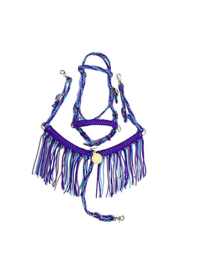 Pony Set- Purple, lilac,and neon turquoise with Bitless Bridle