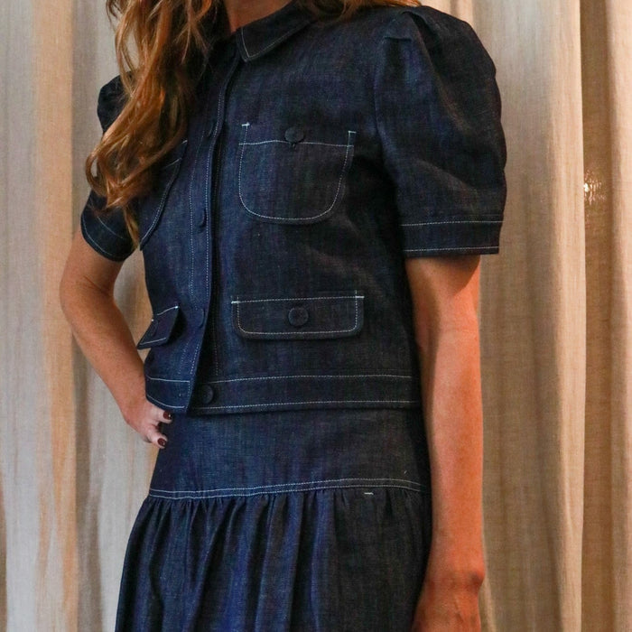 Studio D'aaRI SHOP Puff-Sleeve Navy Jacket