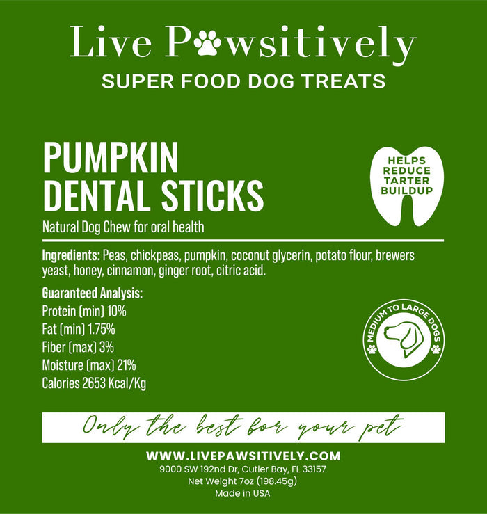 Live Pawsitive Live Pawsitive - Pumpkin Dental Sticks, Natural Dog Chew for dental health