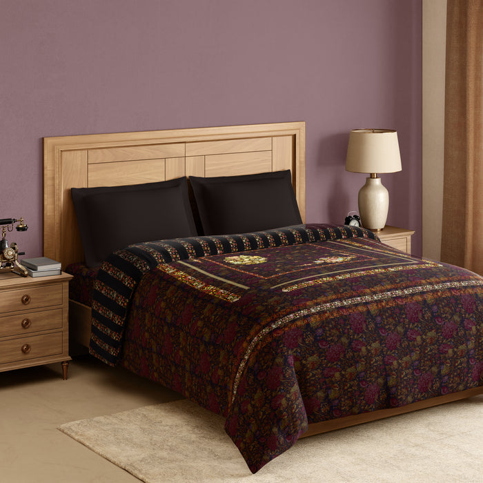 Rangana Digital 100% Cotton Double Quilt, 300 TC, Floral, Orange