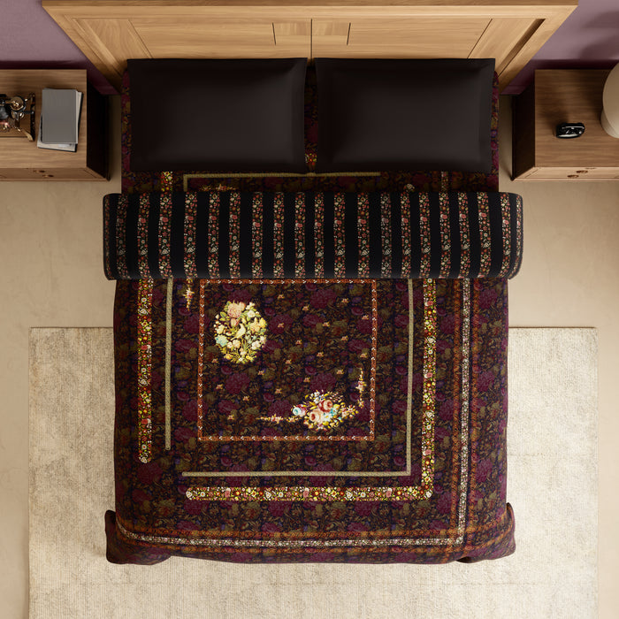 Rangana Digital 100% Cotton Double Quilt, 300 TC, Floral, Orange