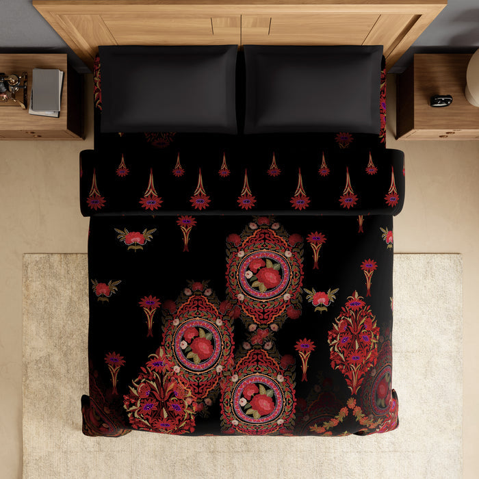 Rangana Digital 100% Cotton Double Quilt, 300 TC, Floral, Red