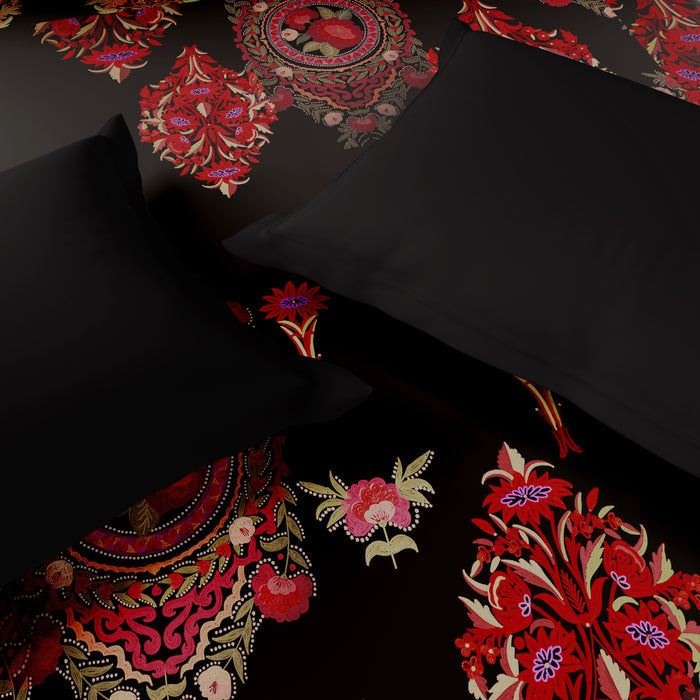 Rangana Digital 100% Cotton Double Quilt, 300 TC, Floral, Red