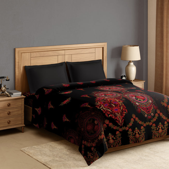 Rangana Digital 100% Cotton Double Quilt, 300 TC, Floral, Red