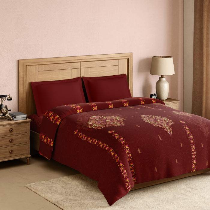 Rangana Digital 100% Cotton Double Quilt, 300 TC, Ornate, Dark Red