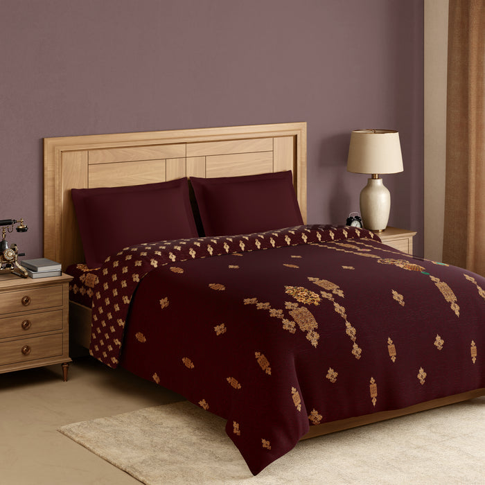 Rangana Digital 100% Cotton Double Quilt, 300 TC, Ornate, Dark Red