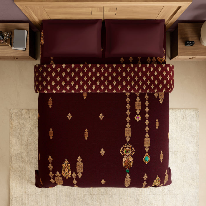 Rangana Digital 100% Cotton Double Quilt, 300 TC, Ornate, Dark Red