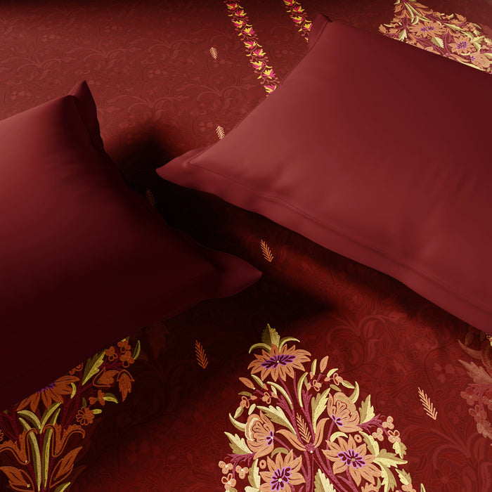 Rangana Digital 100% Cotton Double Quilt, 300 TC, Ornate, Dark Red