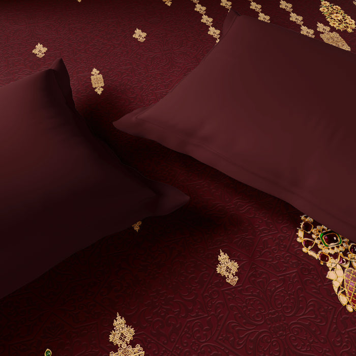 Rangana Digital 100% Cotton Double Quilt, 300 TC, Ornate, Dark Red