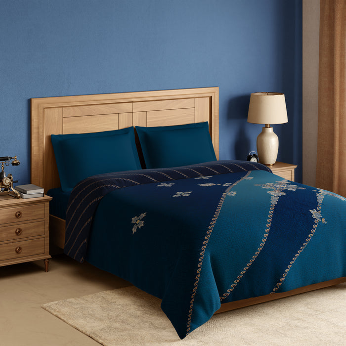 Rangana Digital 100% Cotton Double Quilt, 300 TC, Ornate, Dark Teal