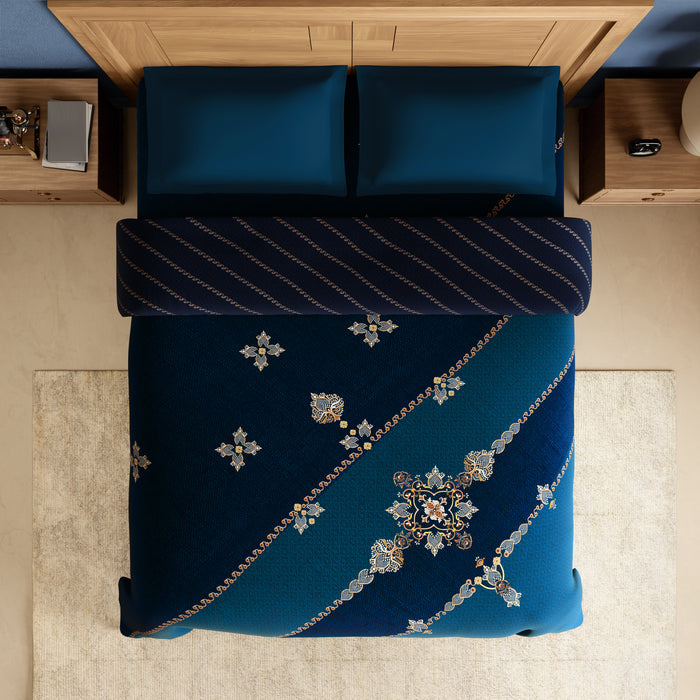 Rangana Digital 100% Cotton Double Quilt, 300 TC, Ornate, Dark Teal