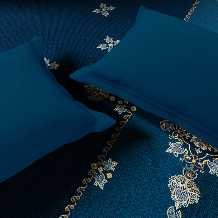 Rangana Digital 100% Cotton Double Quilt, 300 TC, Ornate, Dark Teal