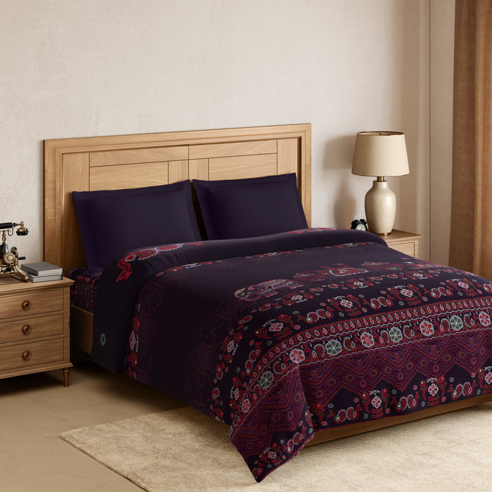 Rangana Digital 100% Cotton Double Quilt, 300 TC, Ornate, Dark Violet