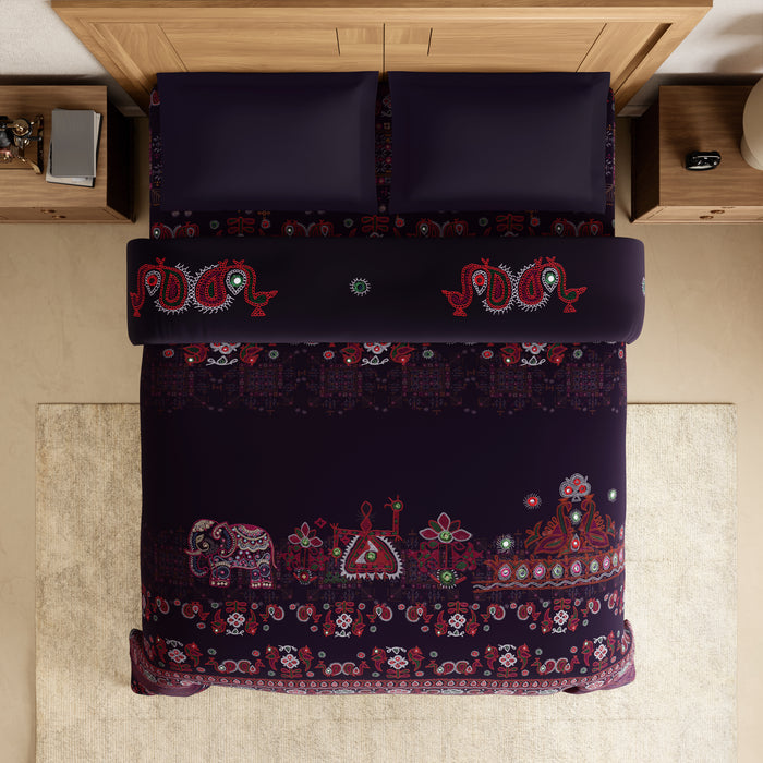 Rangana Digital 100% Cotton Double Quilt, 300 TC, Ornate, Dark Violet