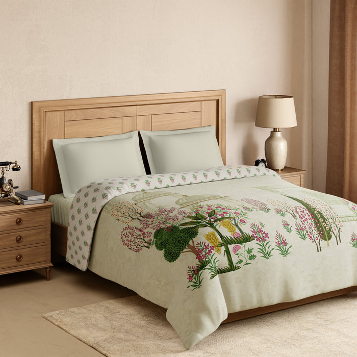 Rangana Digital 100% Cotton Double Quilt, 300 TC, Ornate, Light Yellow