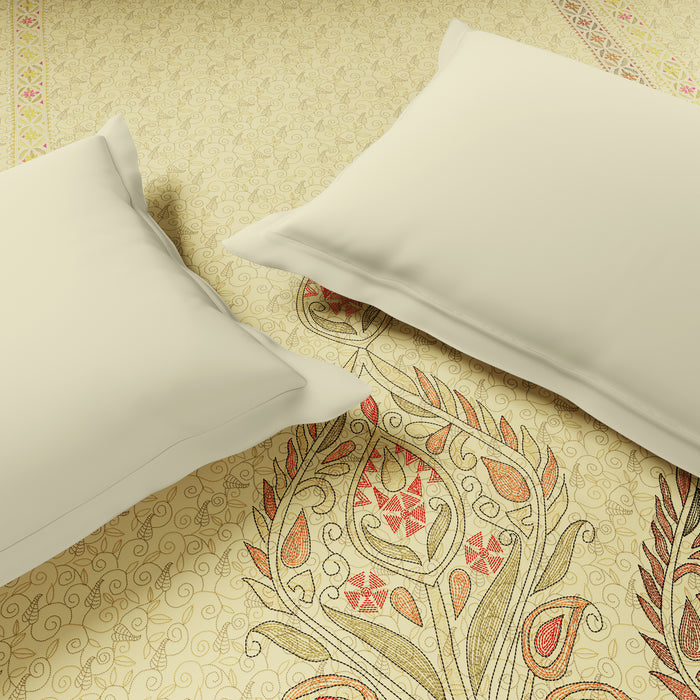 Rangana Digital 100% Cotton Double Quilt, 300 TC, Ornate, Light Yellow