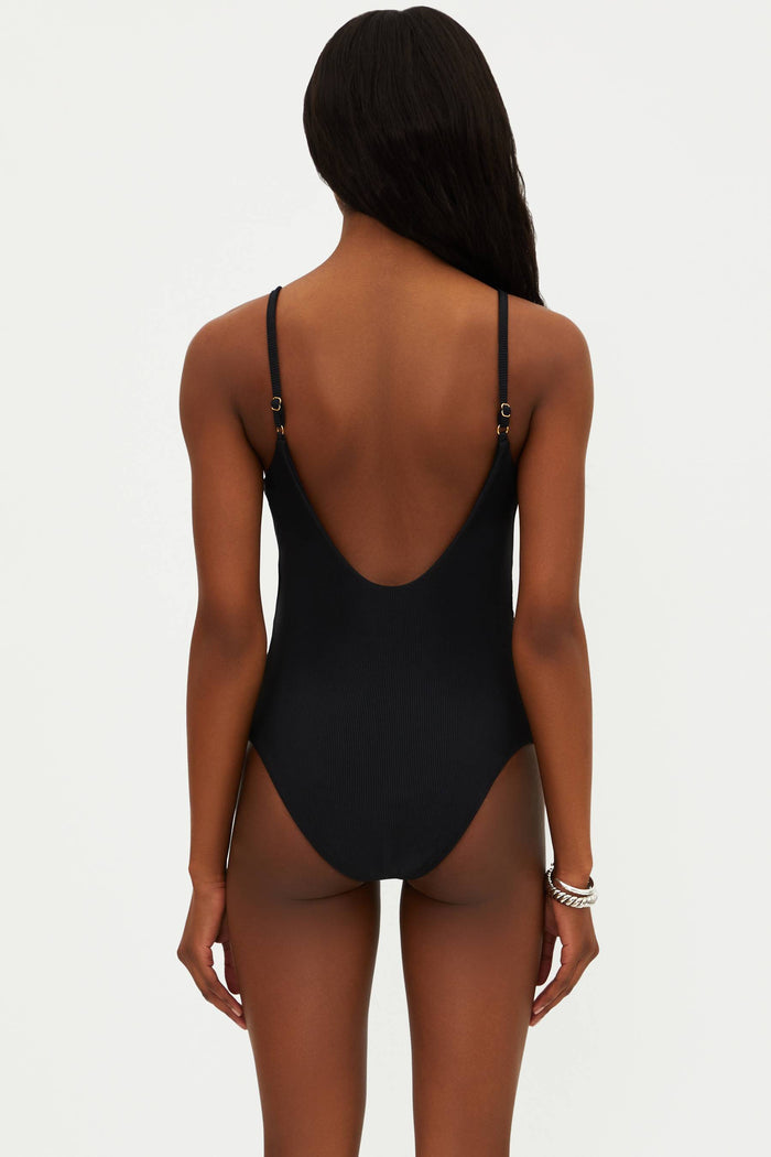 black ribbed one piece