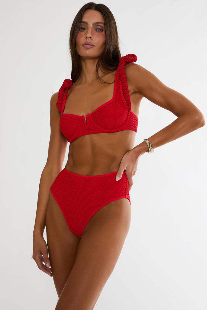 Red crochet swimsuit.
