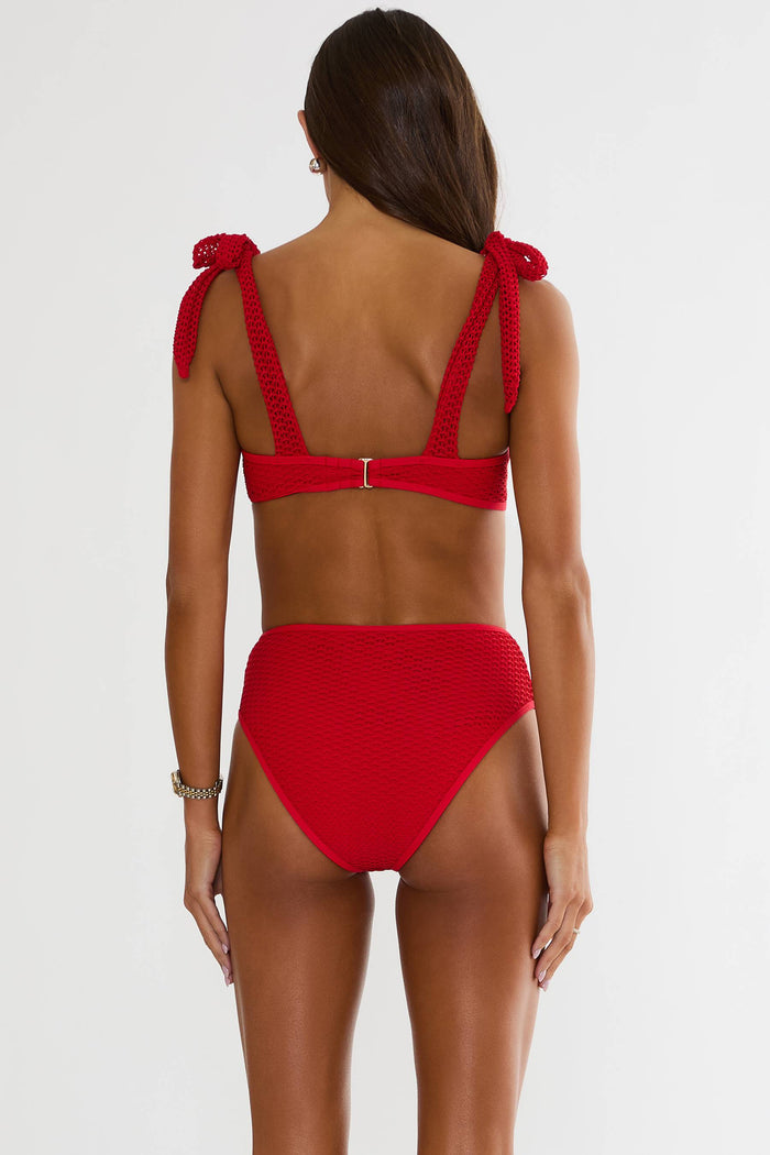 Red crochet swimsuit.