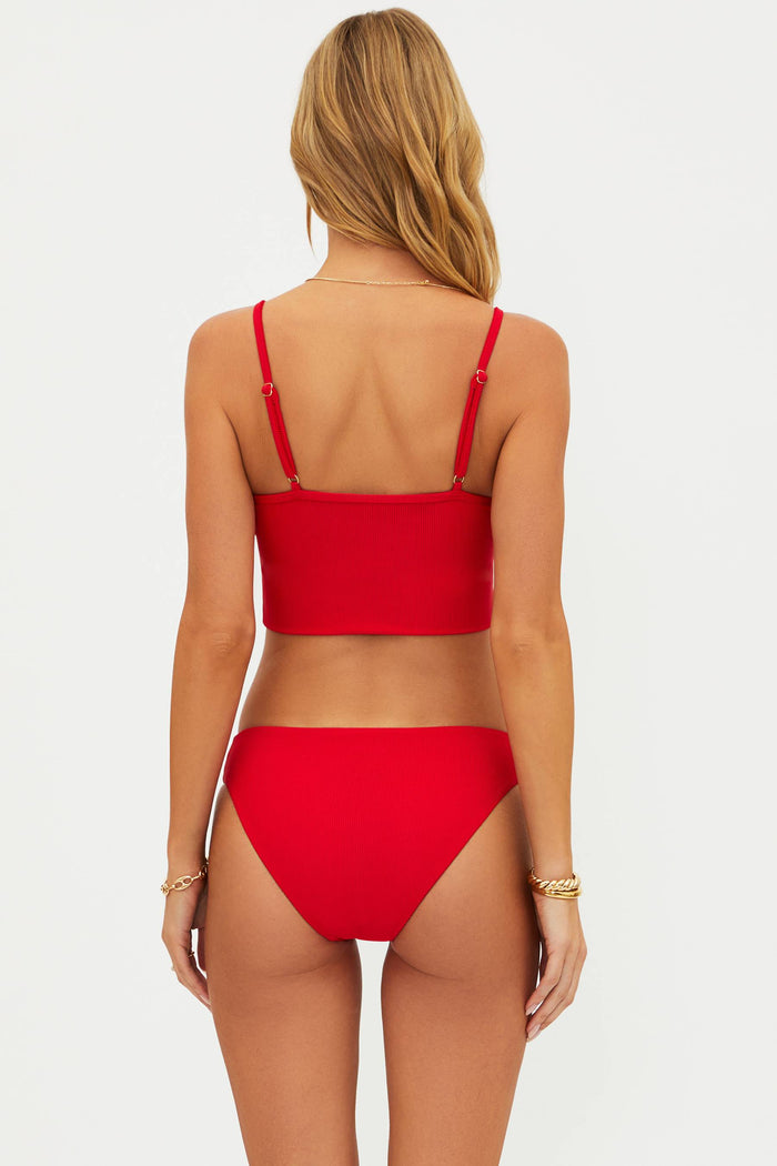 red low rise ribbed swim bottom