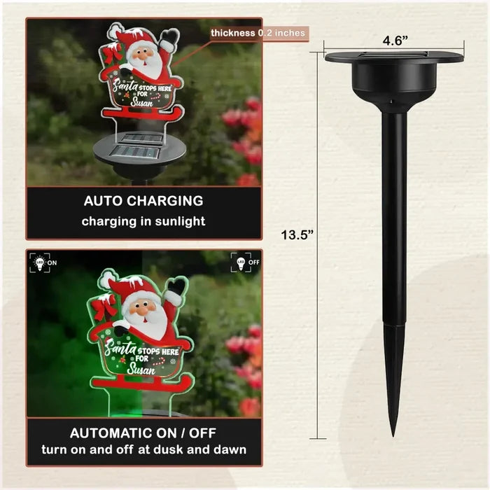 Santa Stops Here For You - Personalized Solar Light, Christmas Gift for Family/Kids/Boys,Girls - SL121