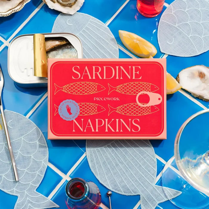 Piecework Sardine Cocktail Napkins - Set of 4
