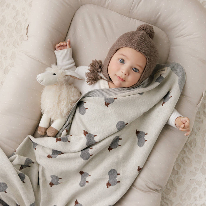 Bleu La La Baby Blanket Ivory Sheep Swaddling Blanket