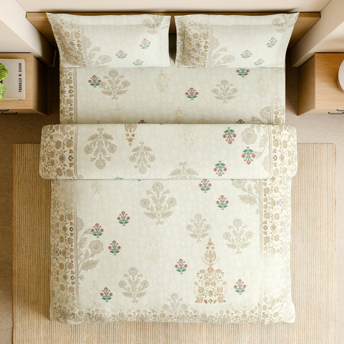 Shubha 100% Cotton Large Bedsheet, 300 TC, Floral, Star White