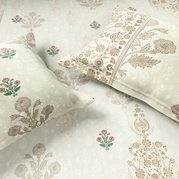 Shubha 100% Cotton Large Bedsheet, 300 TC, Floral, Star White