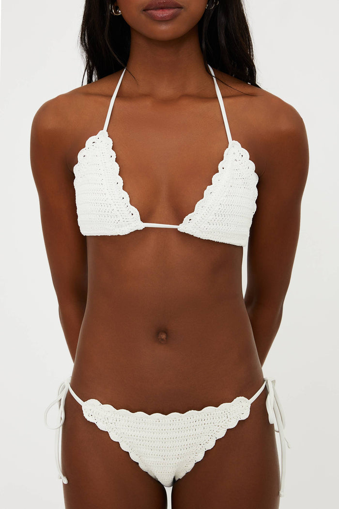 white crochet string bikini bottom