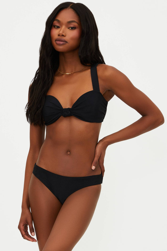 BLACK RIBBED BRALETTE SWIM TOP